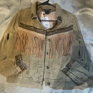 Desigual Olive Fringe  corduroy Jacket